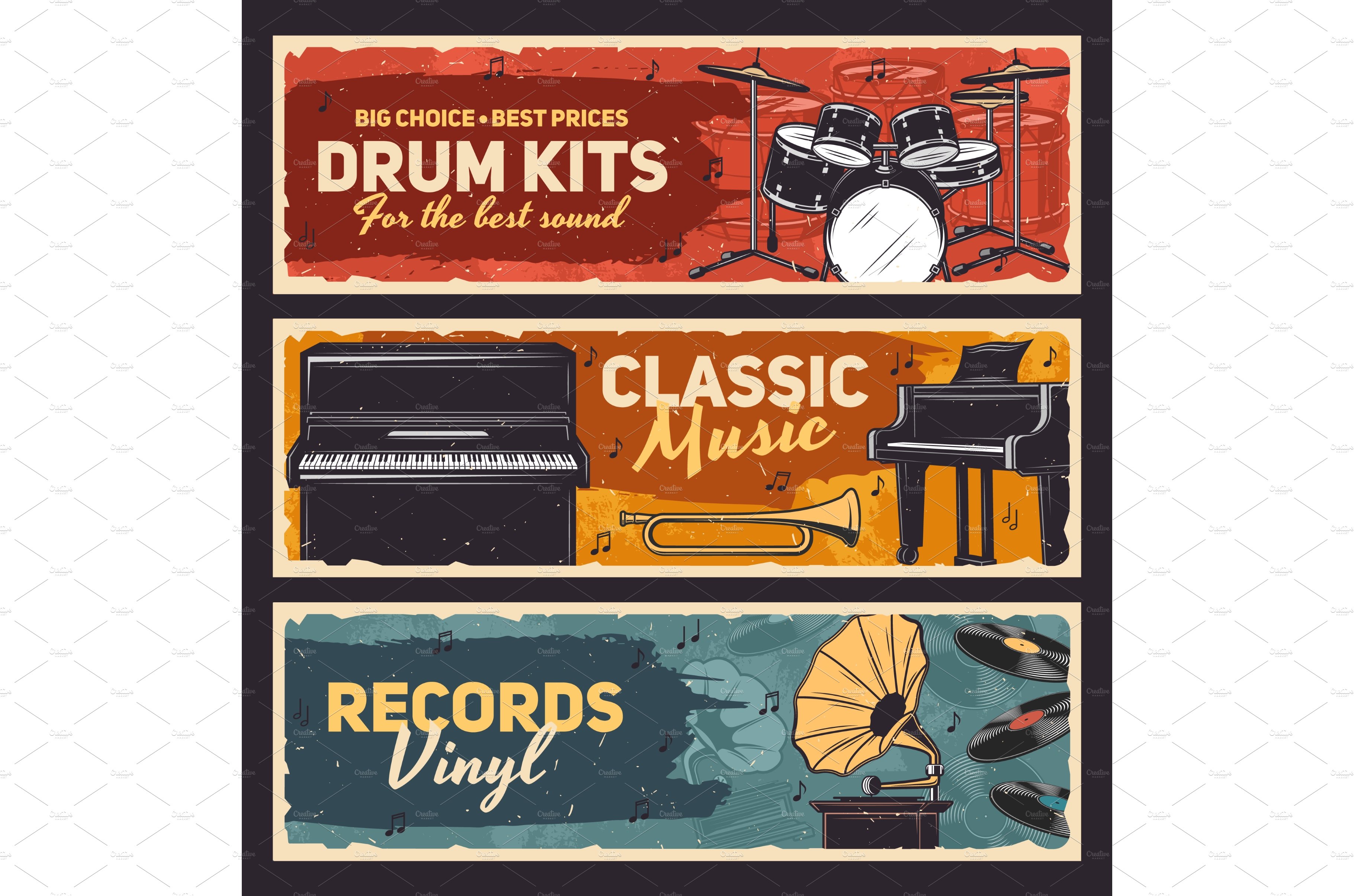 Musical instruments and vinyl cover image.