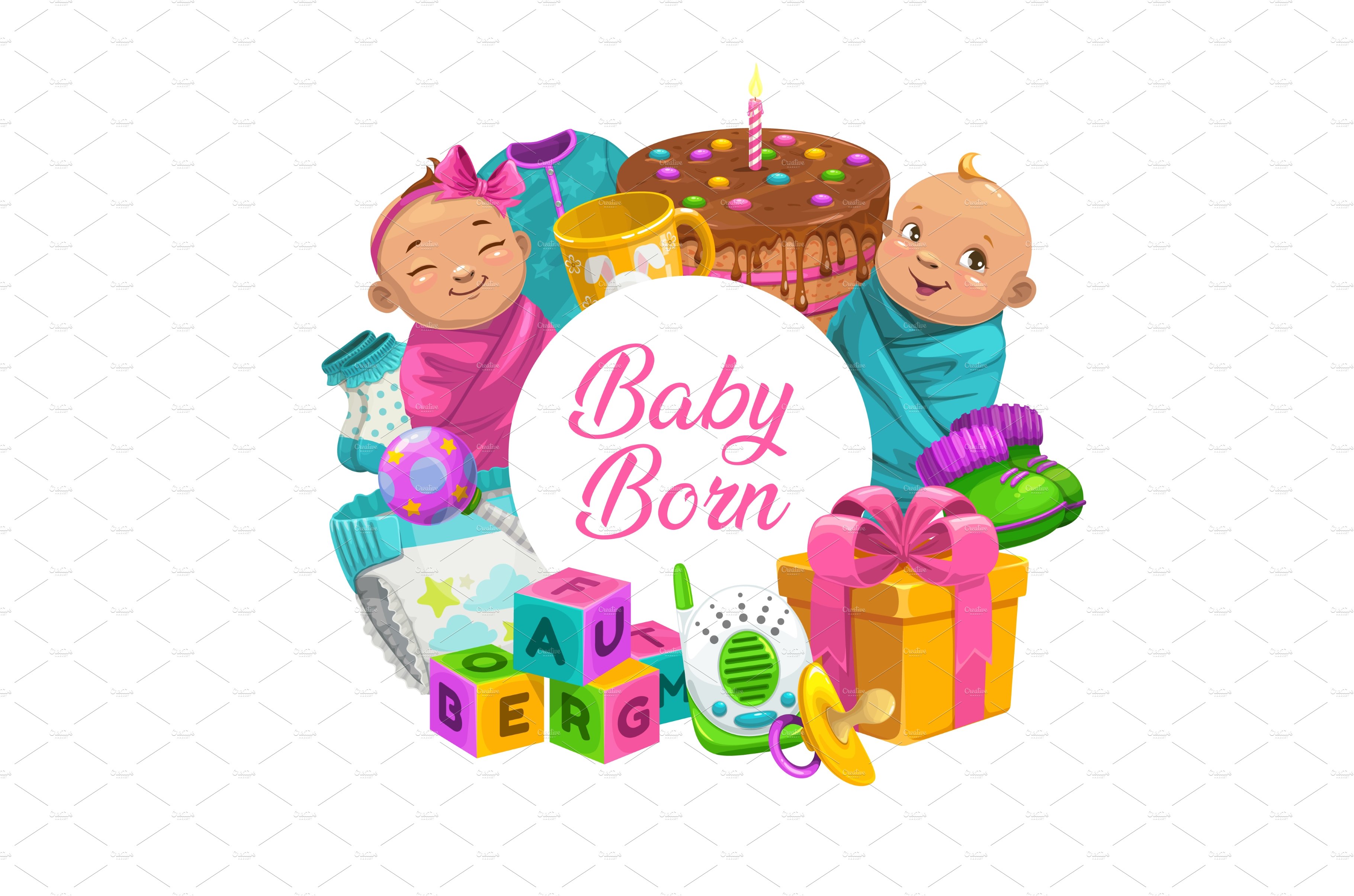 Baby care, children toys frame cover image.