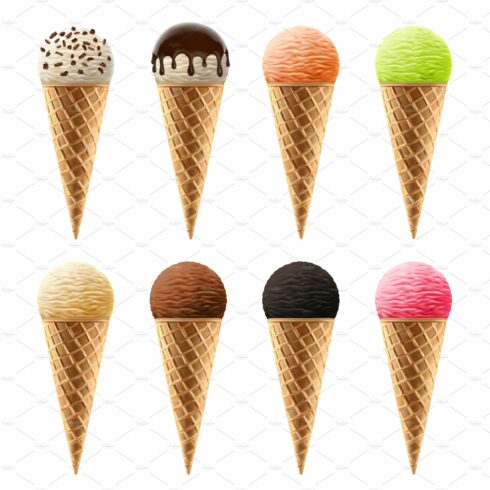 Ice cream in waffle cones cover image.