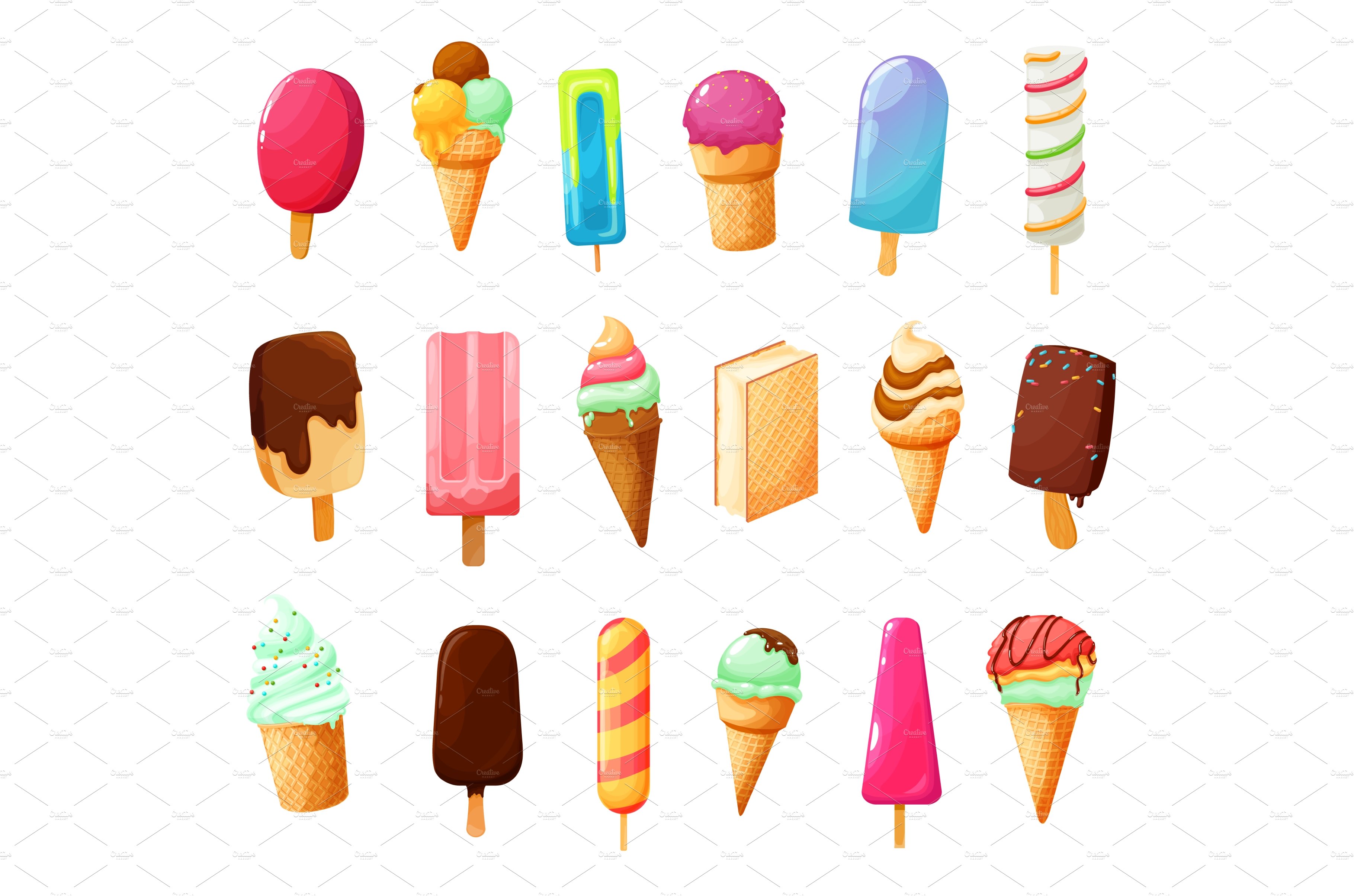 Ice cream icons, waffle cones cover image.