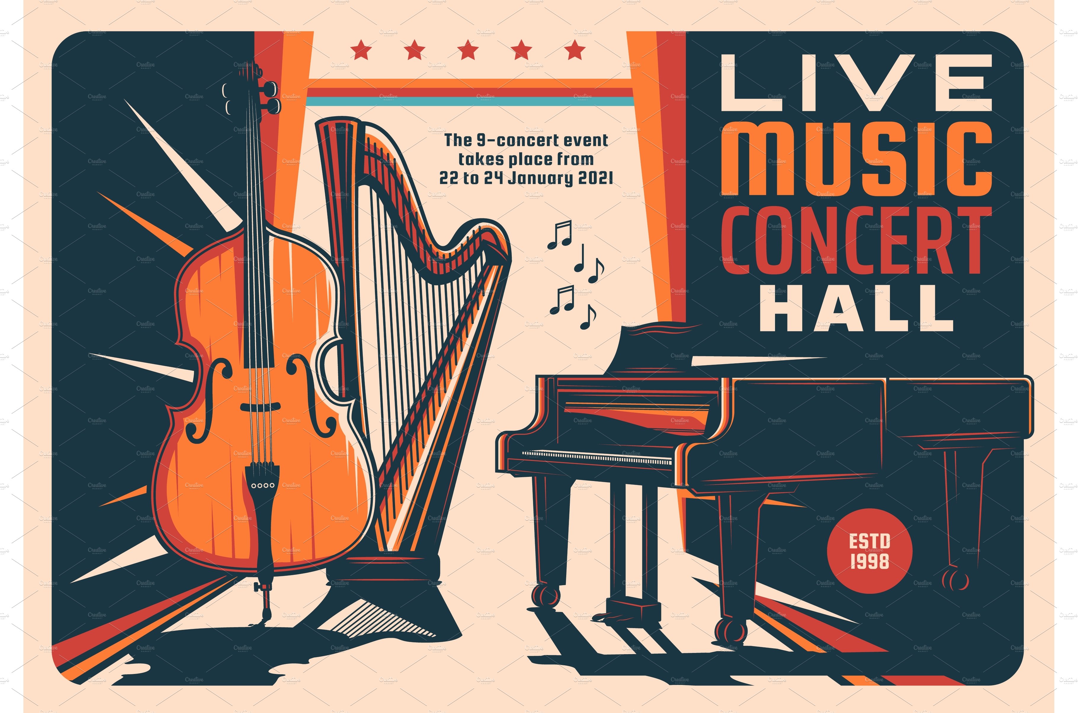 Live music concert vector flyer cover image.