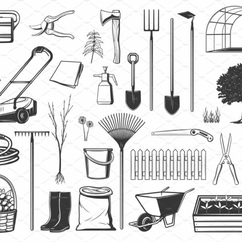Gardening tools, farming items cover image.