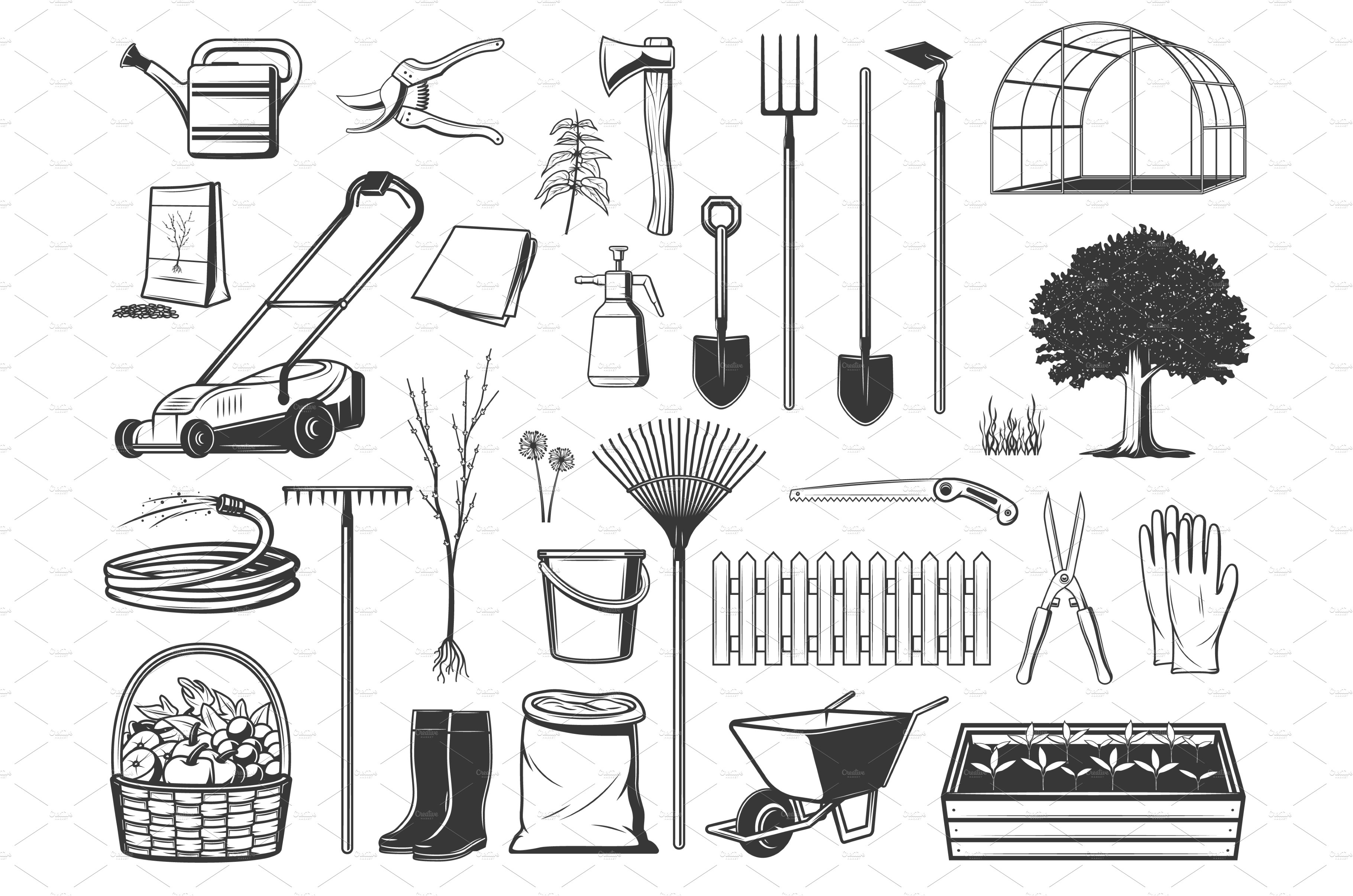 Gardening Tools Sketches for Farming Design | Farm design, Garden tools,  Garden hand tools