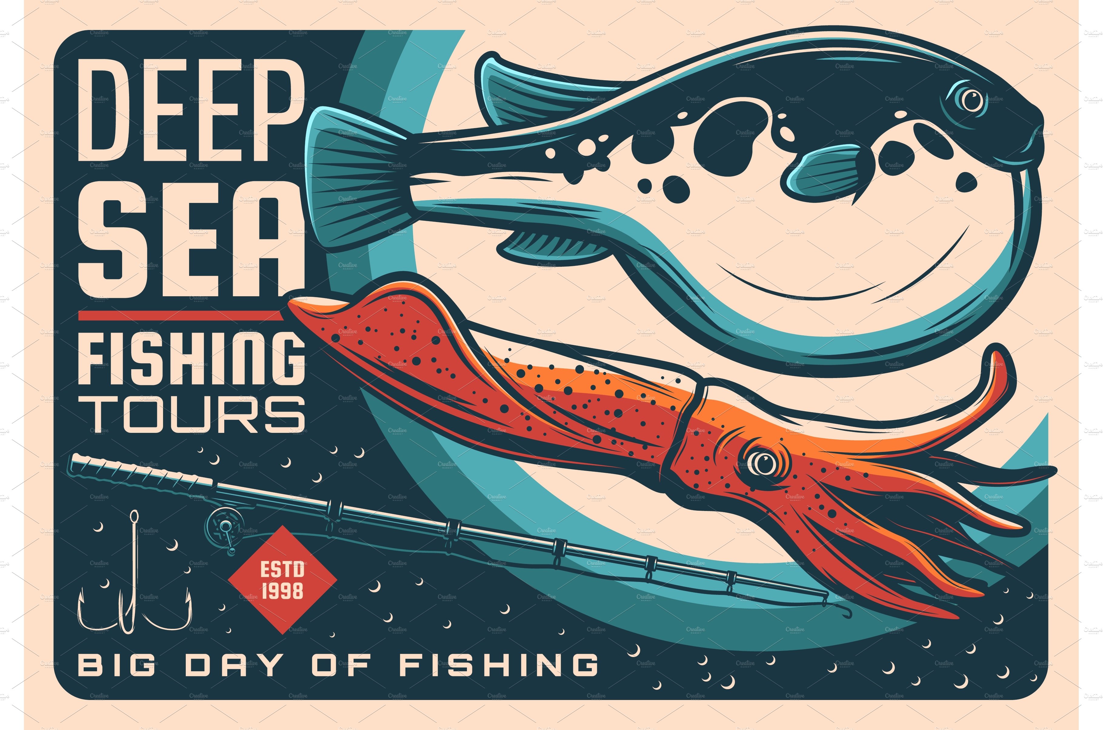 Fishing sport, fugu fish and squid cover image.