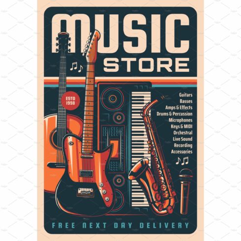 Music instruments store banner cover image.
