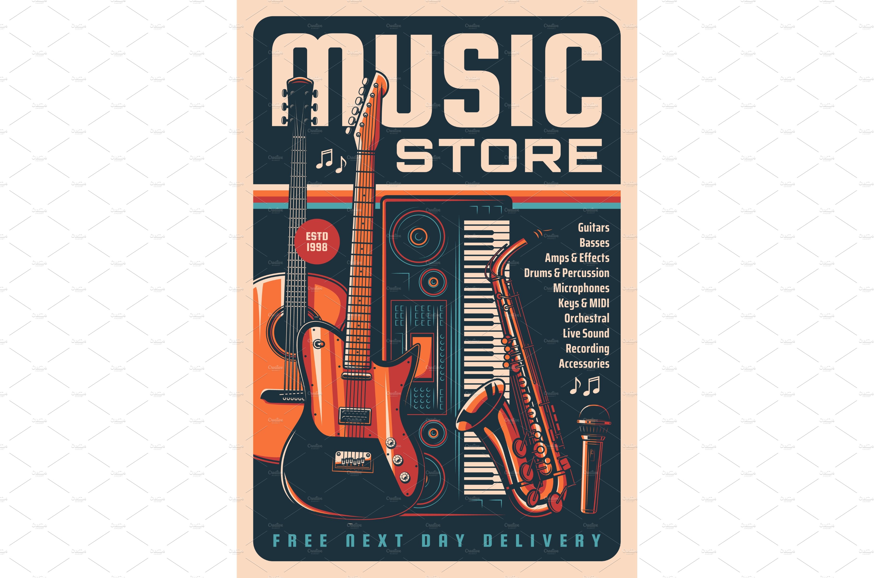 Music instruments store banner cover image.