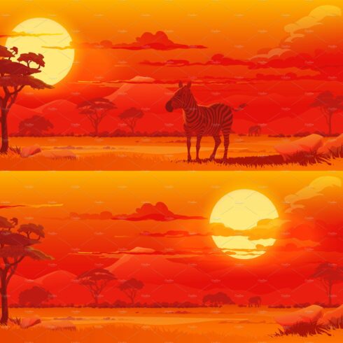 African savanna sunset, landscape cover image.