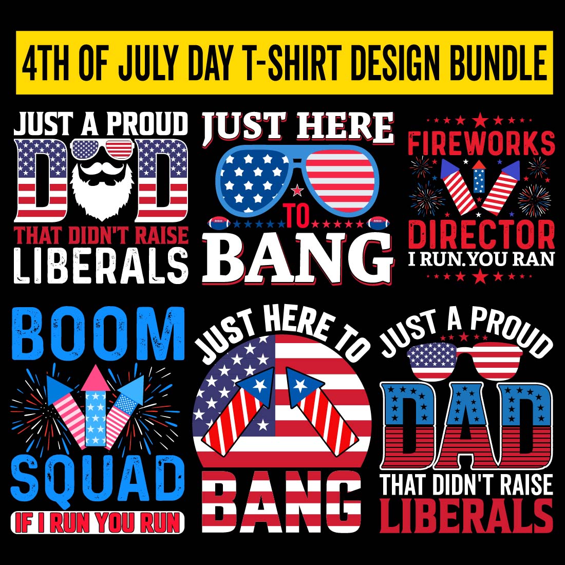 4th of July Best selling t shirt design bundle preview image.