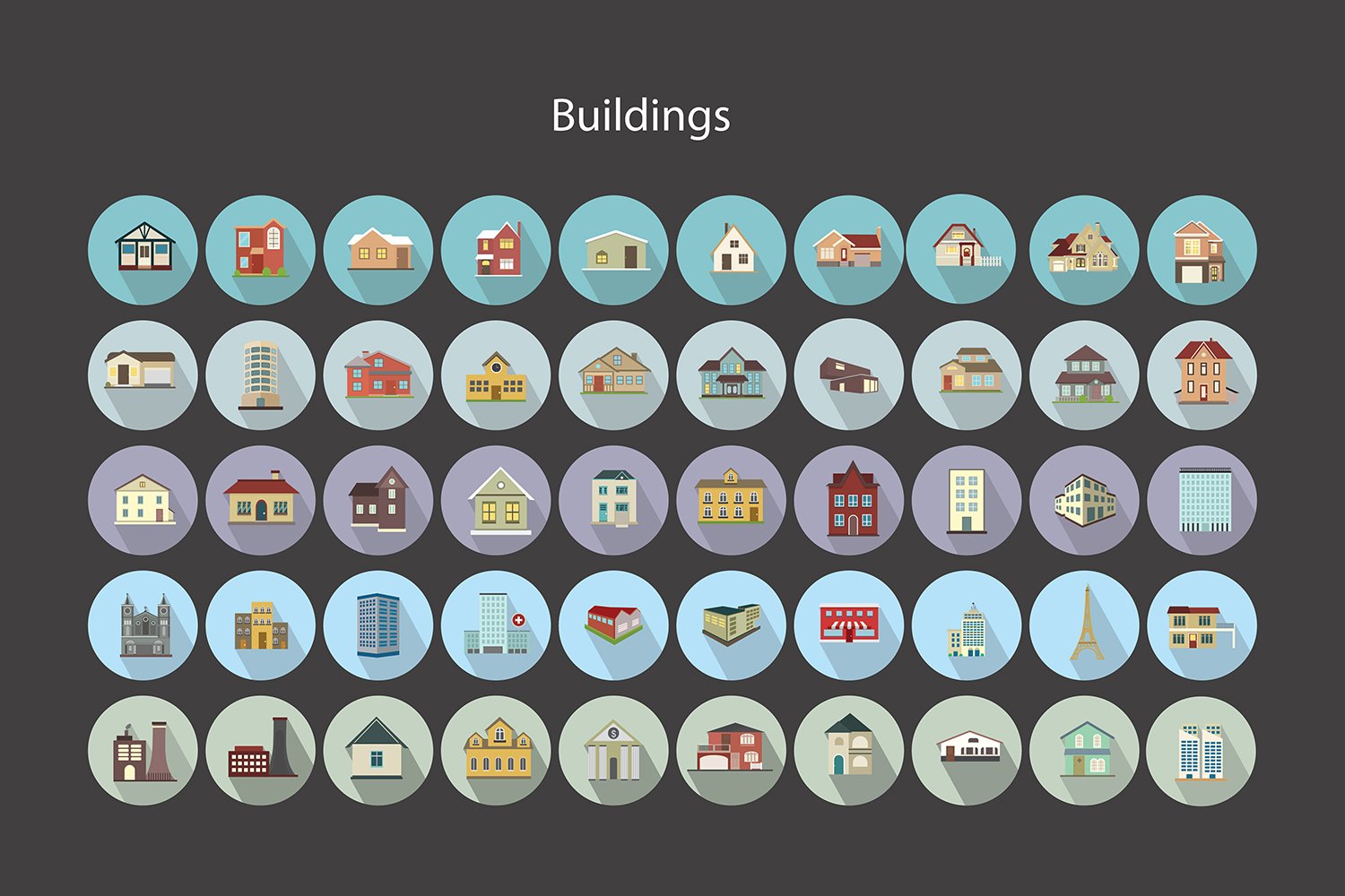Flat Icons Buildings Set preview image.