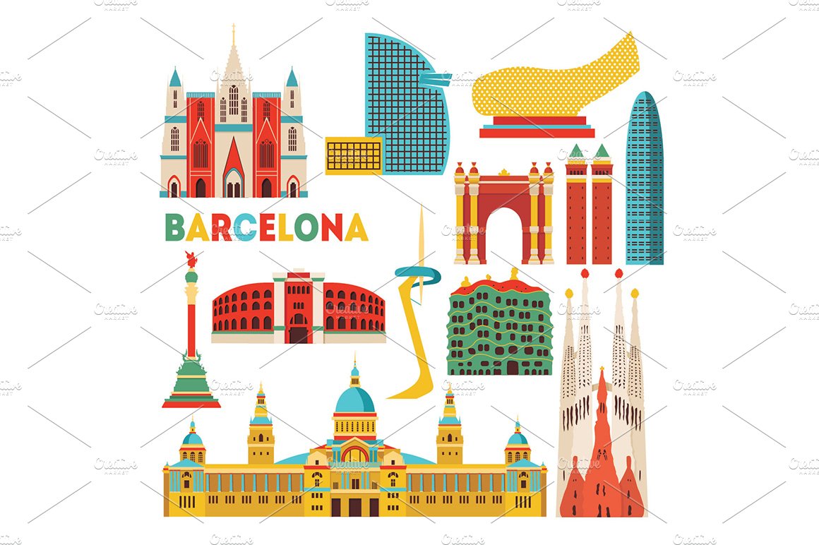 Barcelona skyline detailed silhouett preview image.