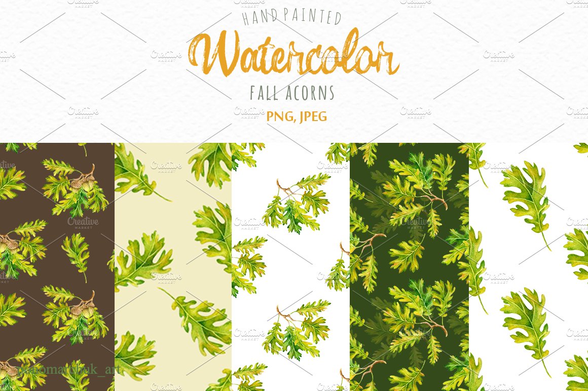 Watercolor Fall acorns collection preview image.