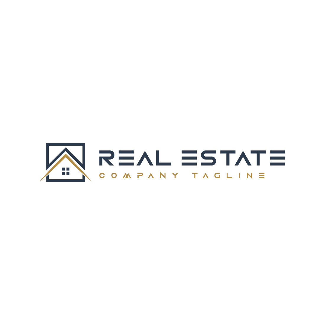 Real estate logo with golden, dark blue color preview image.