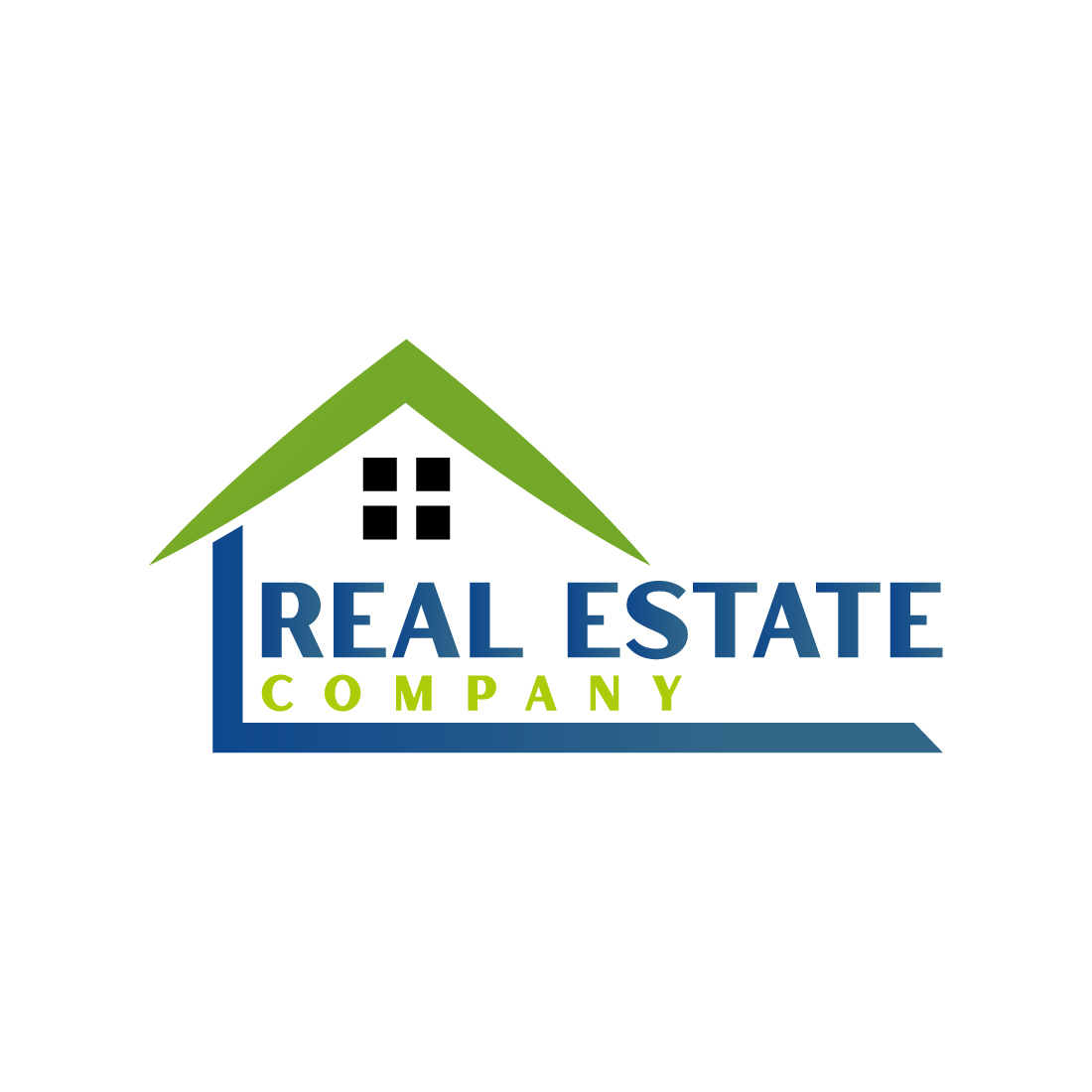 Real estate logo with green, dark blue color cover image.