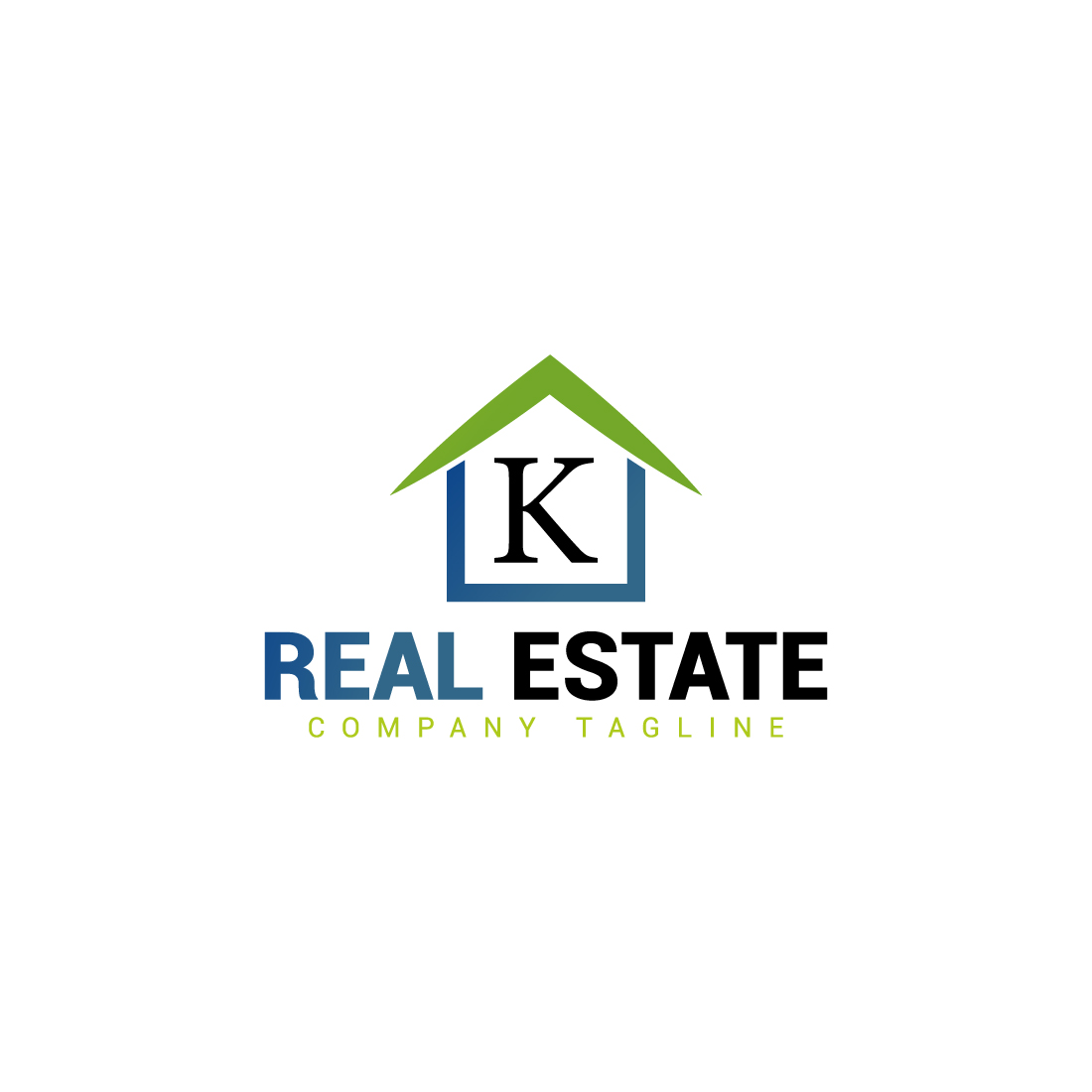 Real estate logo with green, dark blue color and K letter cover image.
