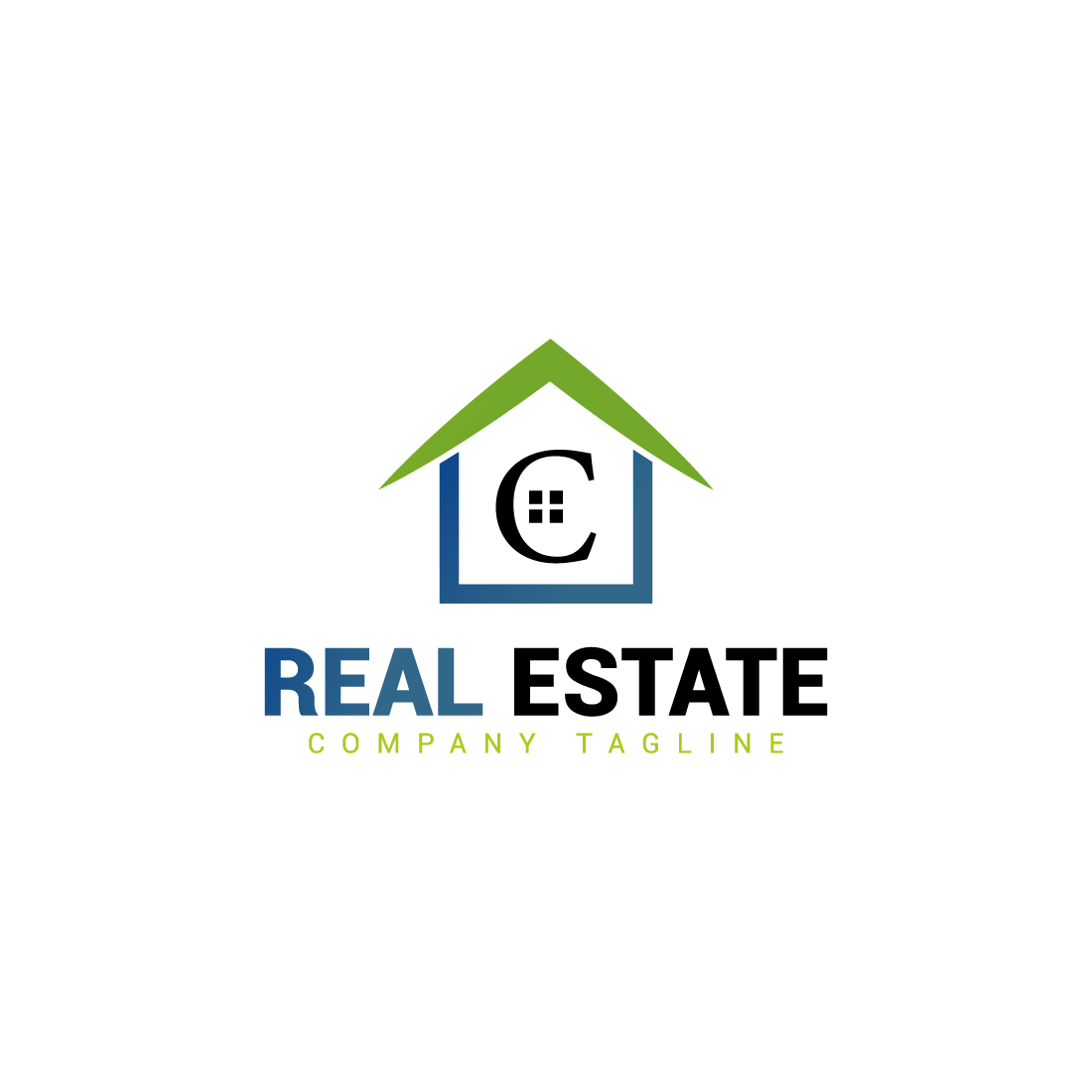 Real estate logo with green, dark blue color and C letter preview image.