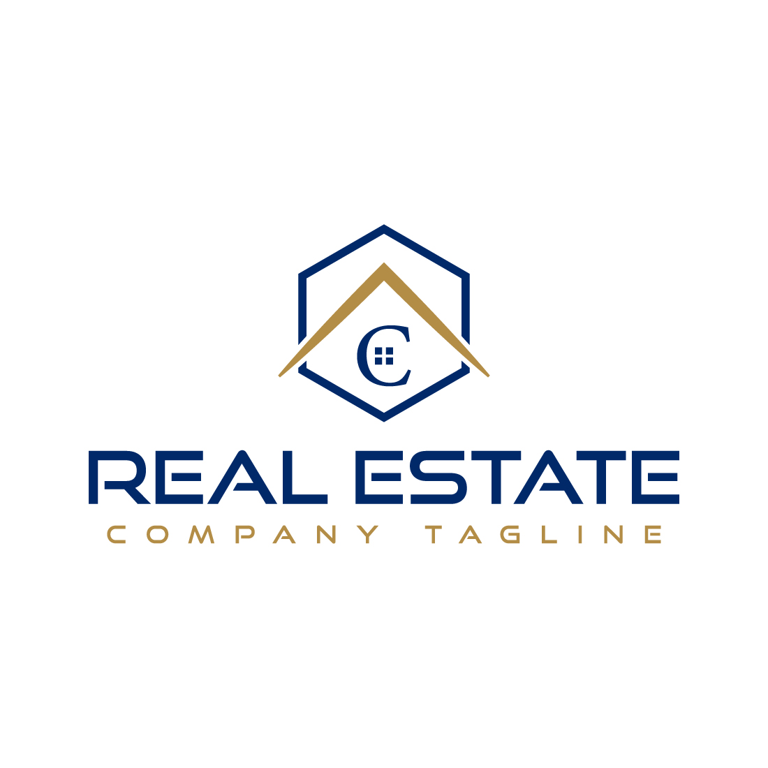 Real estate logo with golden, dark blue color and letter C preview image.