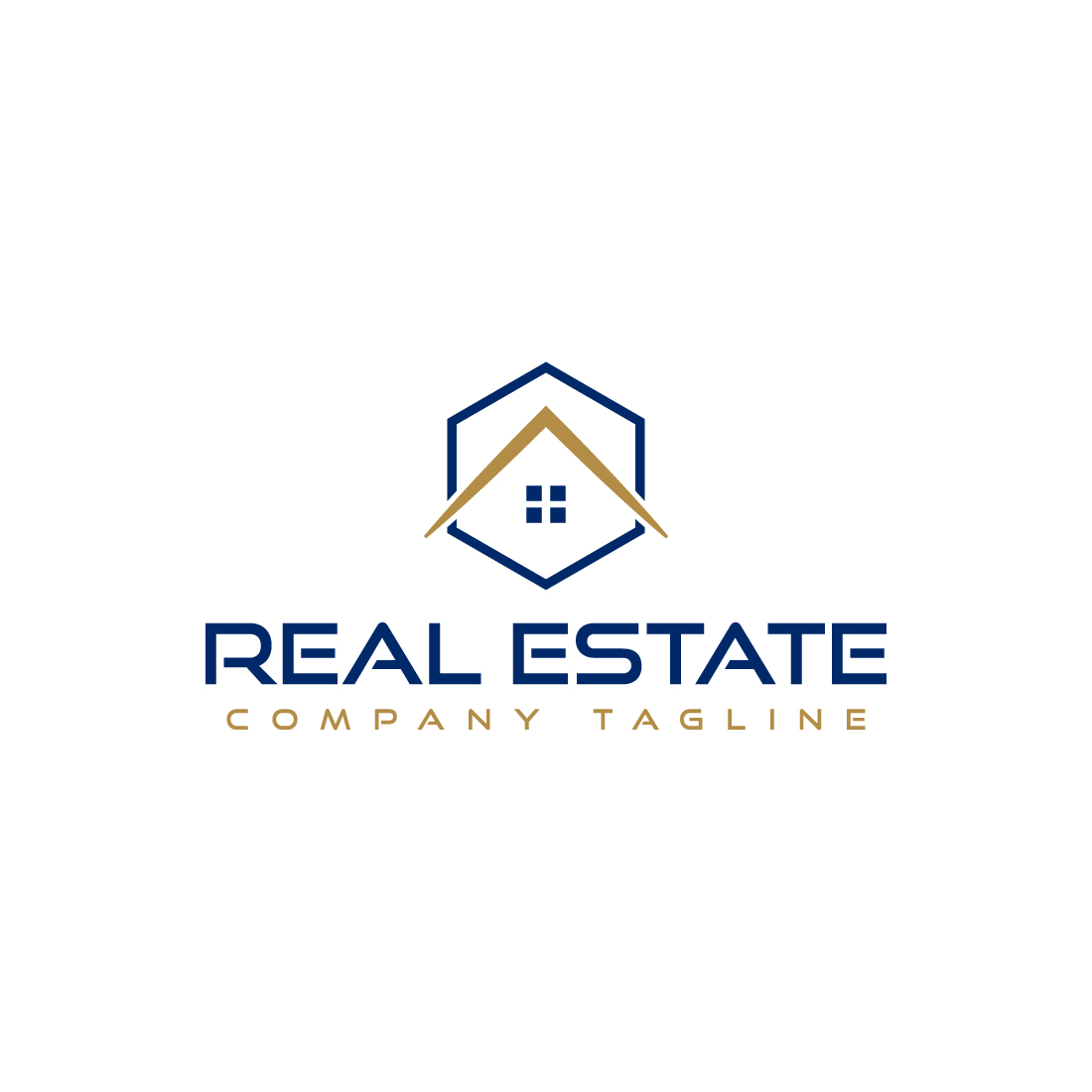 Real estate logo with golden, dark blue color cover image.