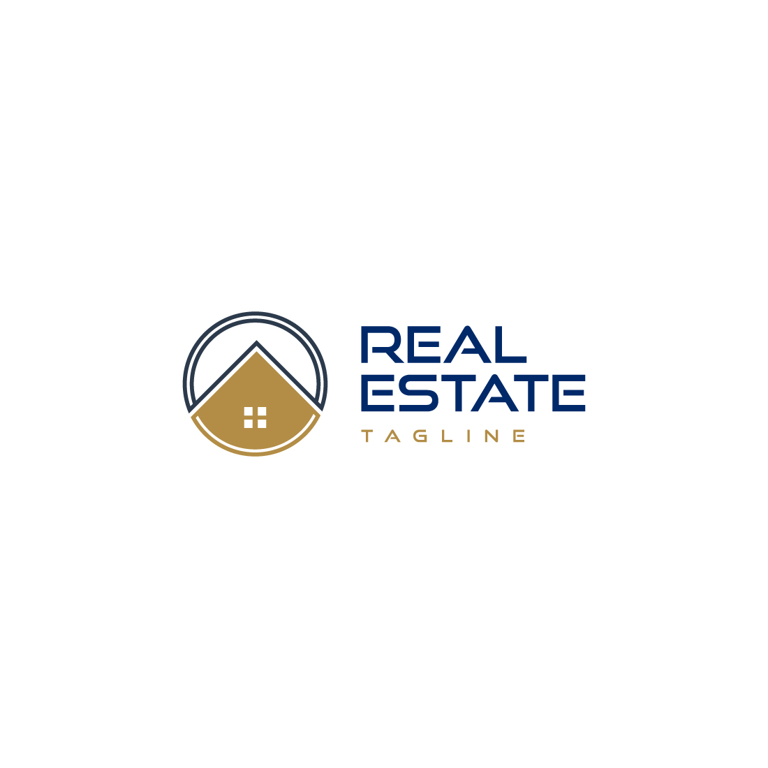 Real estate logo with golden, dark blue color which can improve your business identity House logo, property logo for real estate company preview image.