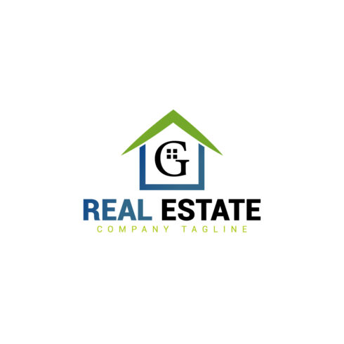 Real estate logo with green, dark blue color and G letter cover image.