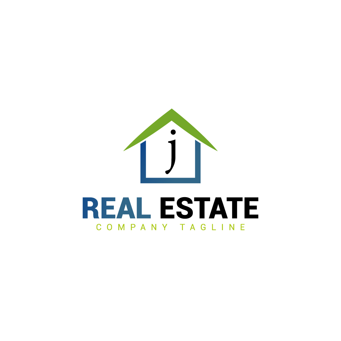 Real estate logo with green, dark blue color and J letter cover image.