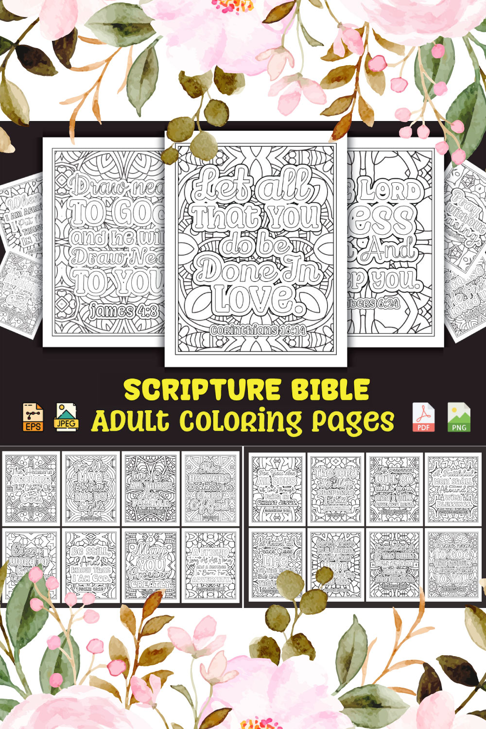 Scripture Bible Coloring Pages for Adults KDP Coloring Book pinterest preview image.
