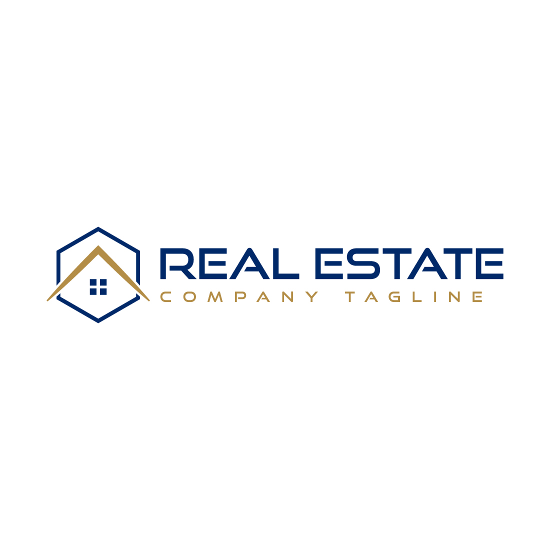 Real estate logo with golden, dark blue color cover image.