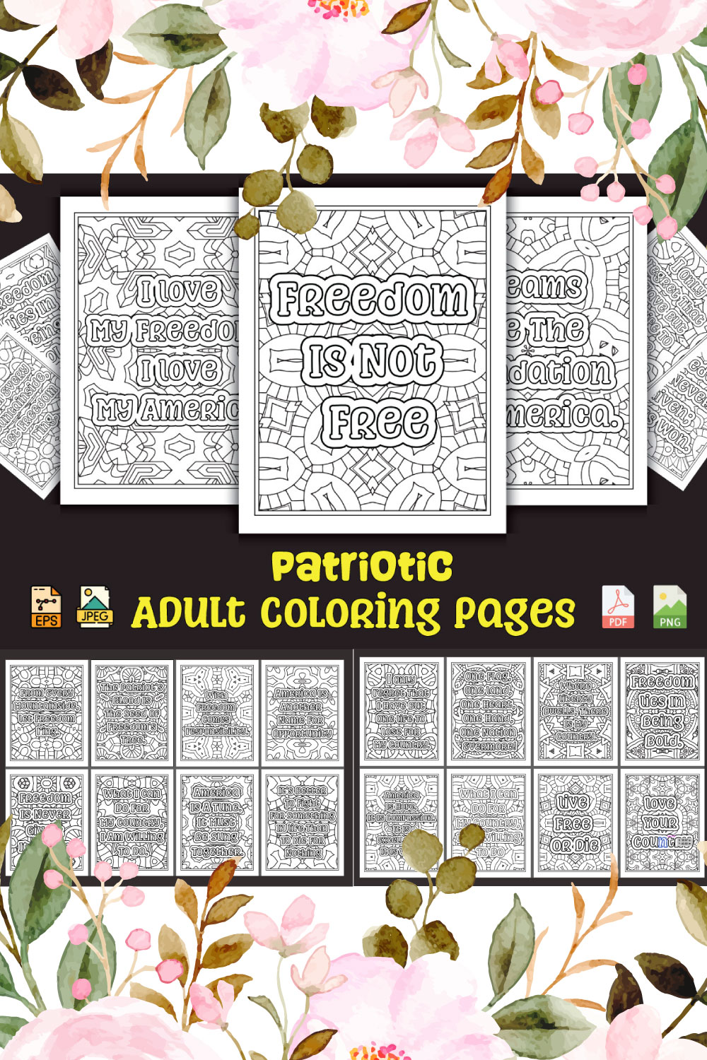 Patriotic Coloring Pages for Adults KDP Coloring Book pinterest preview image.