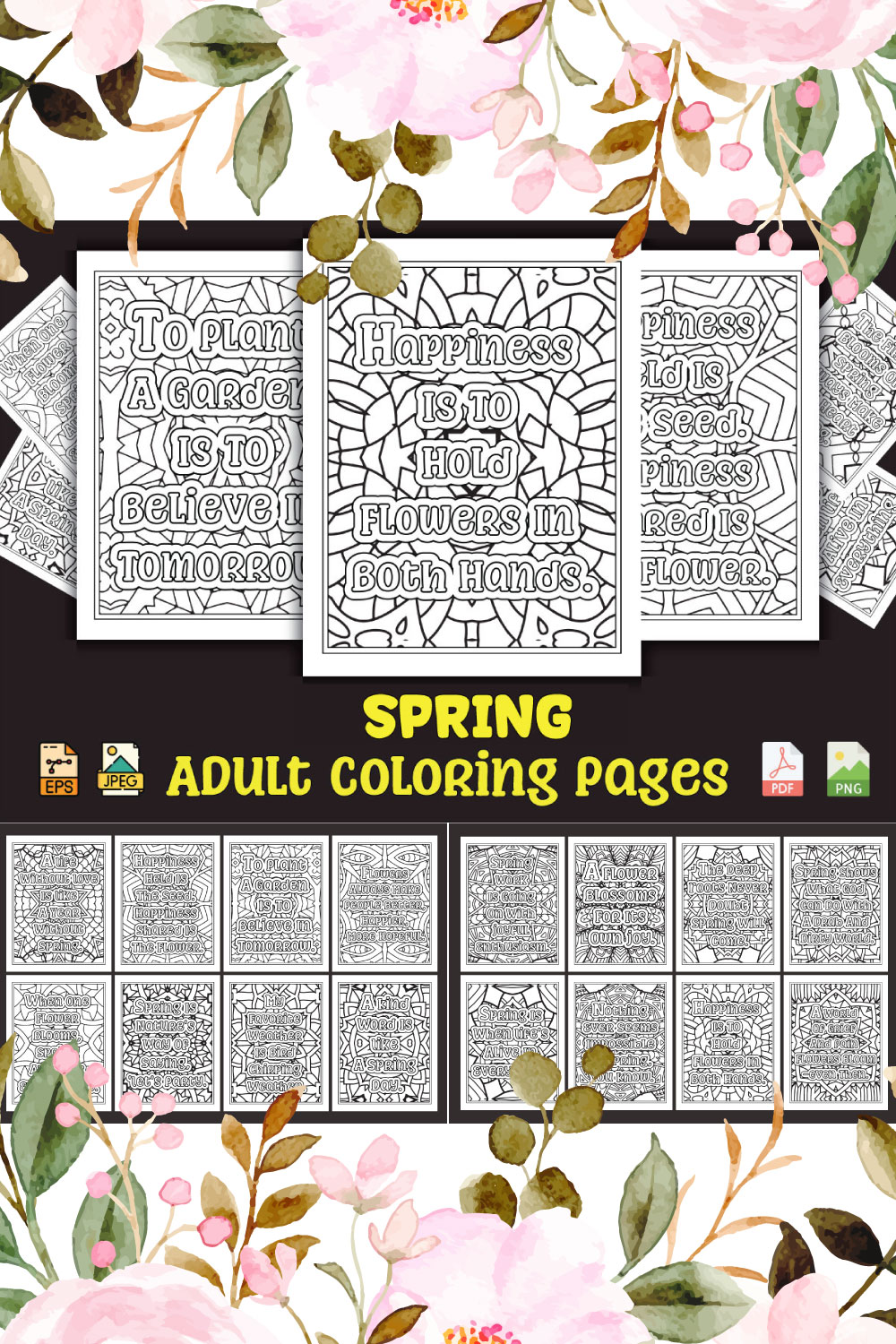 Spring Coloring Pages for Adults KDP Coloring Book pinterest preview image.