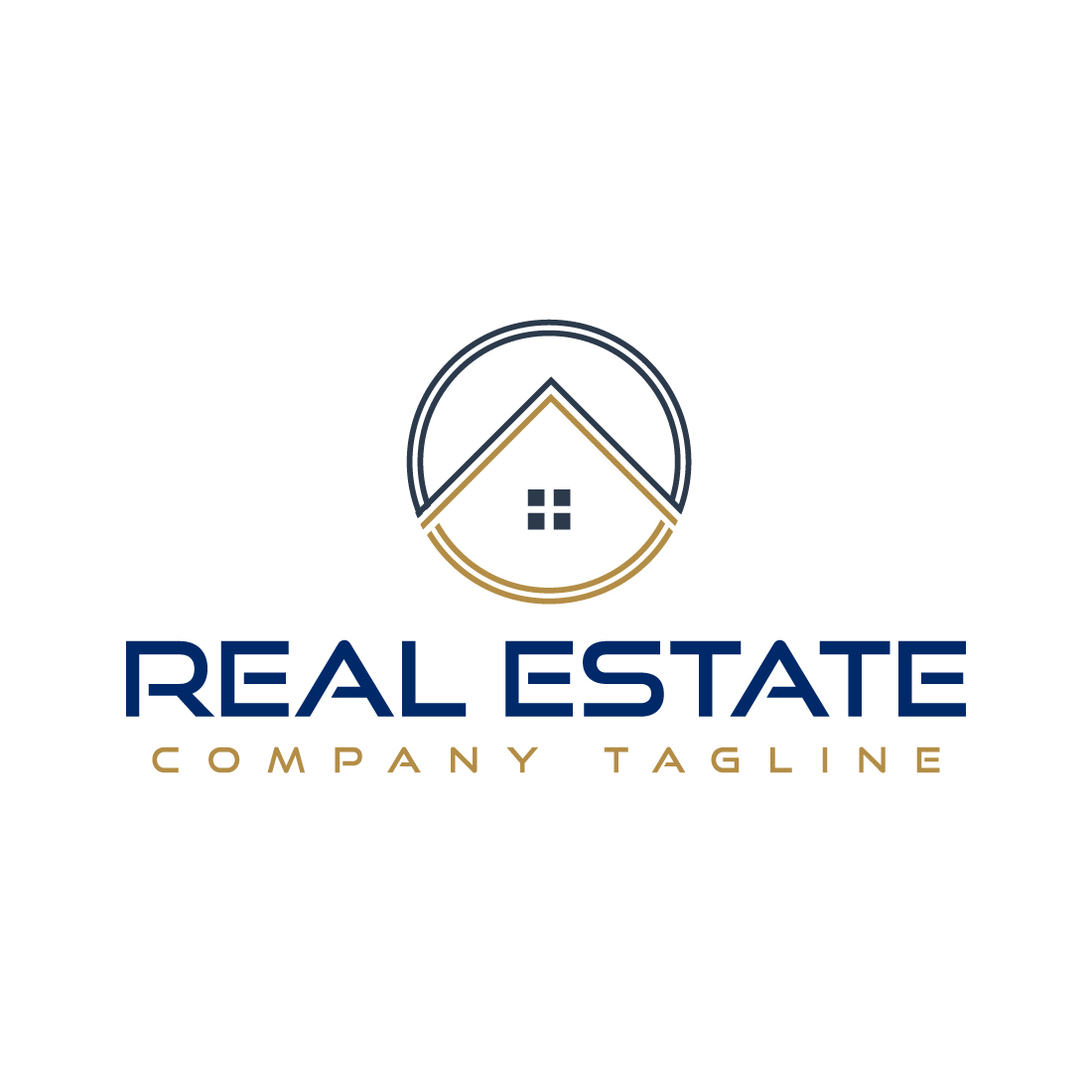 Real estate logo with golden, dark blue color preview image.