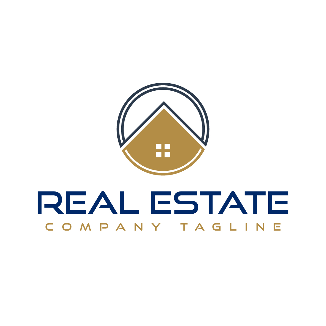 Real estate logo with golden, dark blue color preview image.