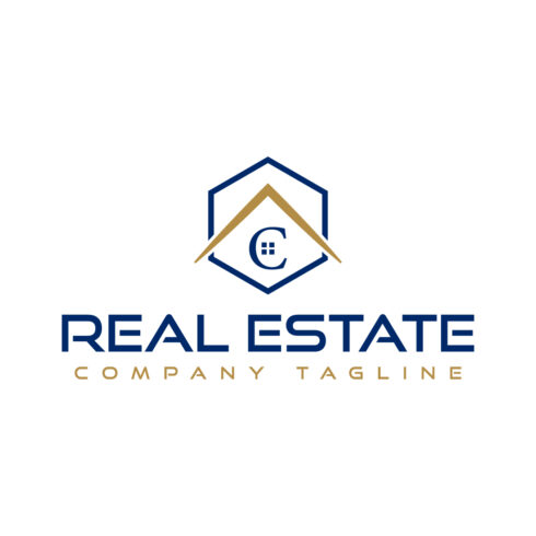 Real estate logo with golden, dark blue color and letter C cover image.