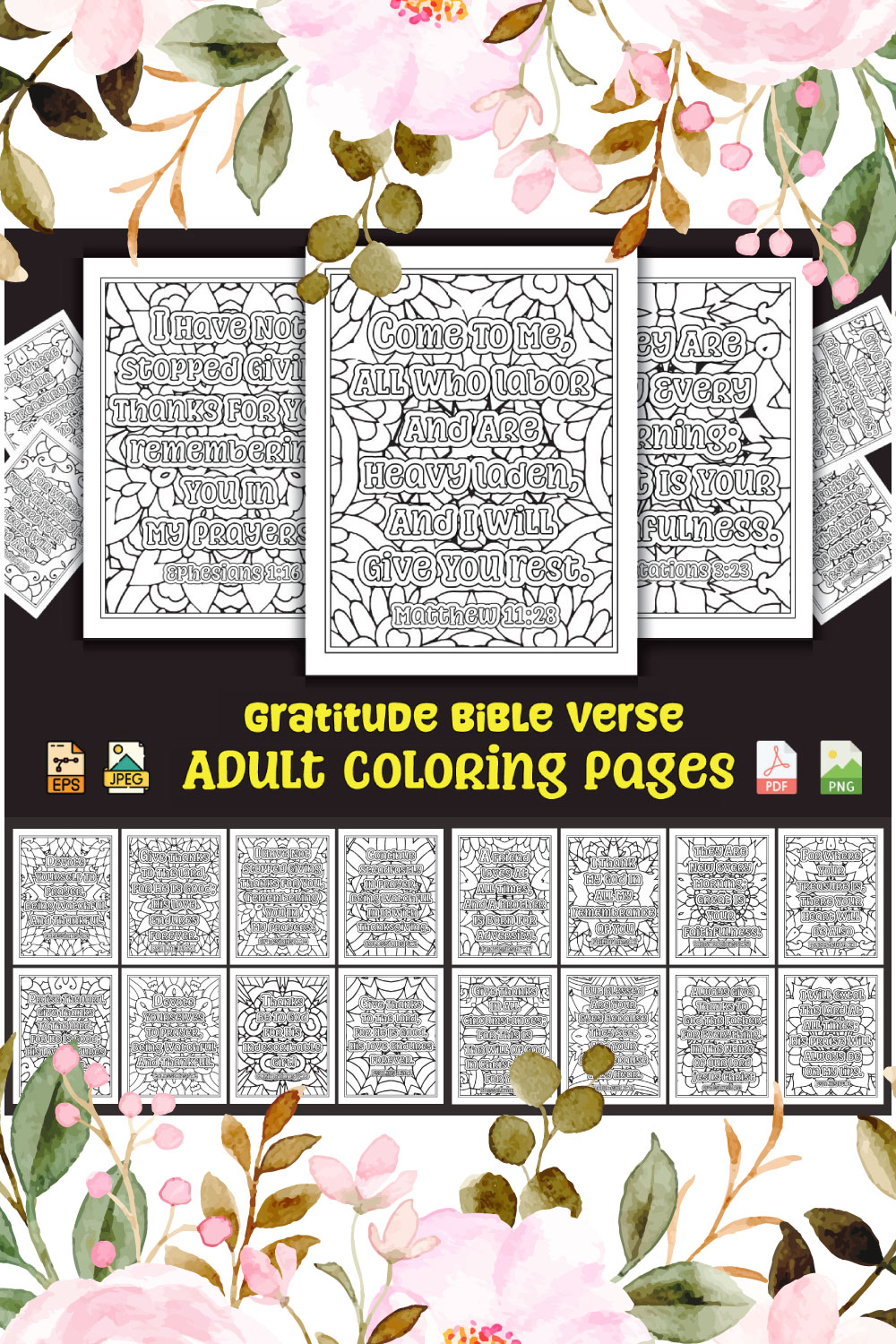 Gratitude Bible Coloring Pages for Adults KDP Coloring Book pinterest preview image.