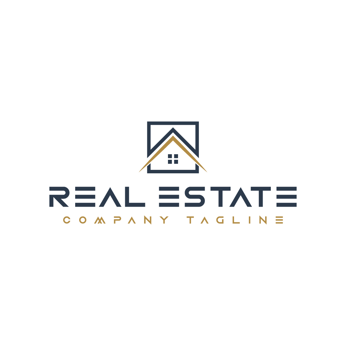 Real estate logo with golden, dark blue color preview image.