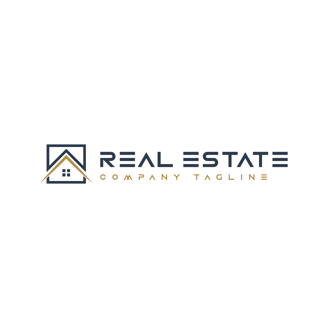 Real estate logo with golden, dark blue color cover image.