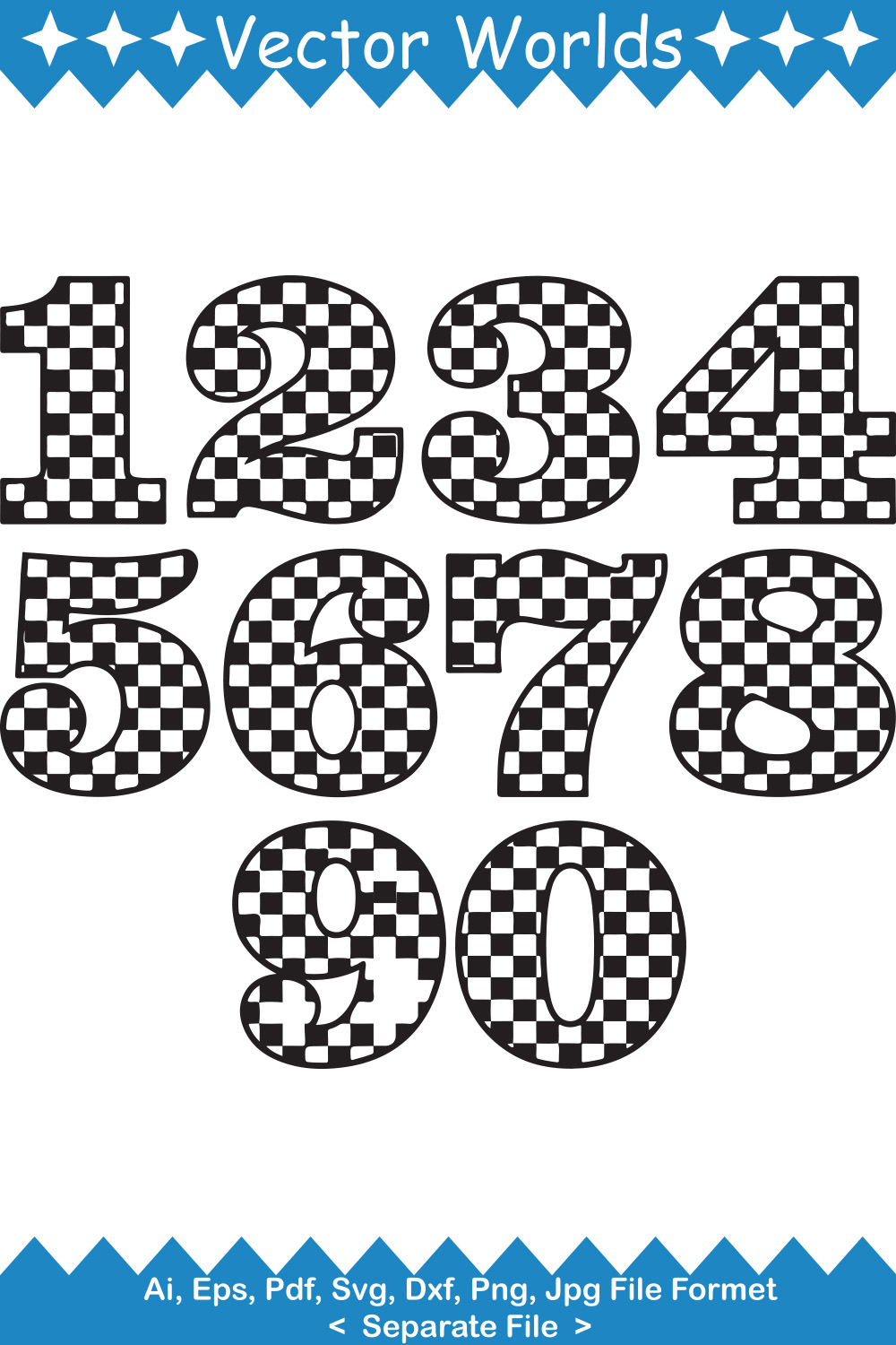 Checkered Numbers SVG Vector Design pinterest preview image.