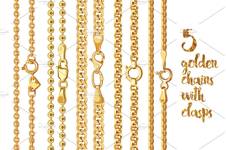 5 golden chains with clasps cover image.