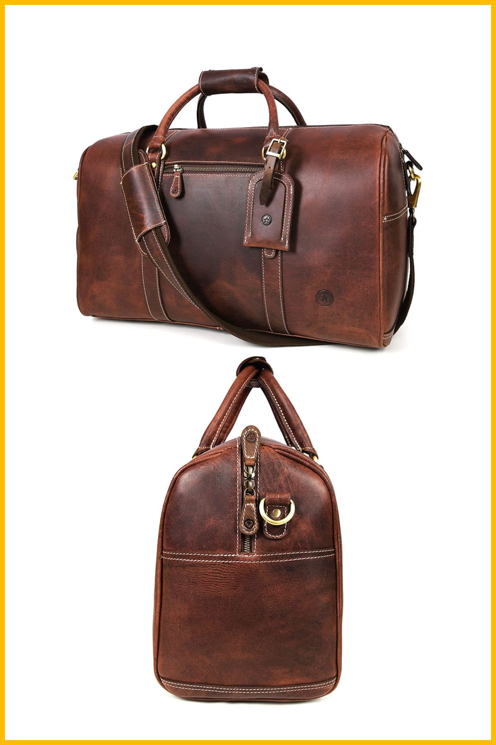 Brown Leather Travel Duffel Bag.