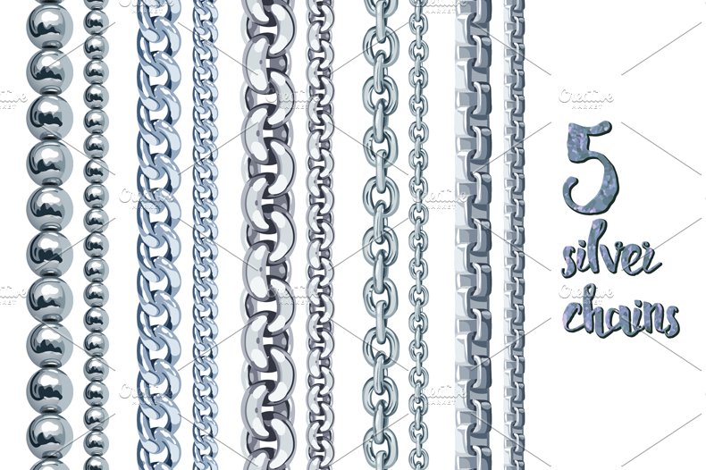 5 silver chains, vector illustration cover image.