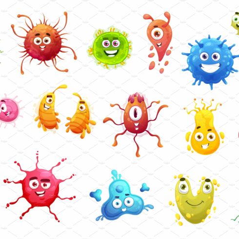 Cartoon viruses, bacterias, germs cover image.