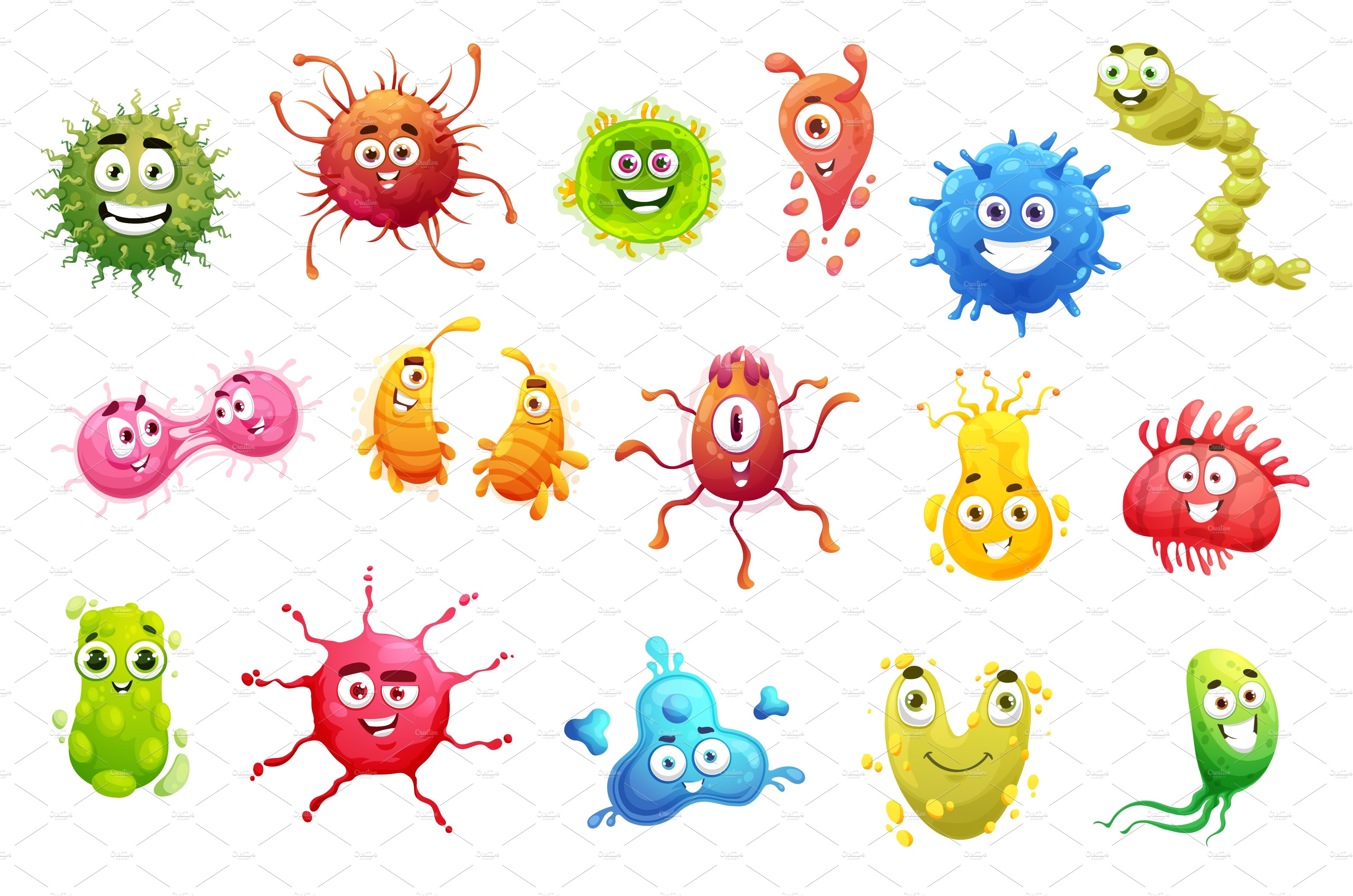 Cartoon viruses, bacterias, germs cover image.