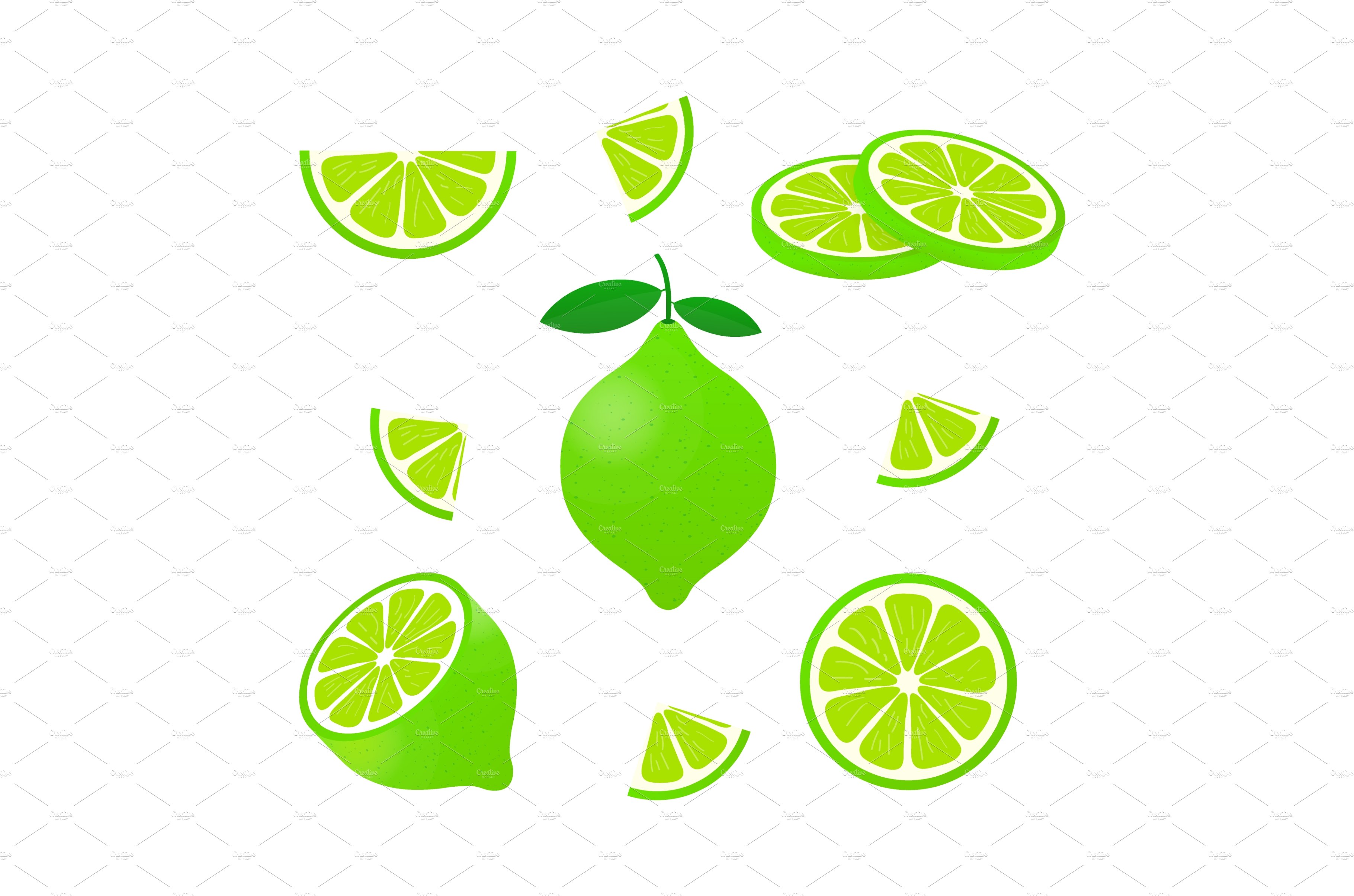 Lime with green leaves, slice citrus cover image.