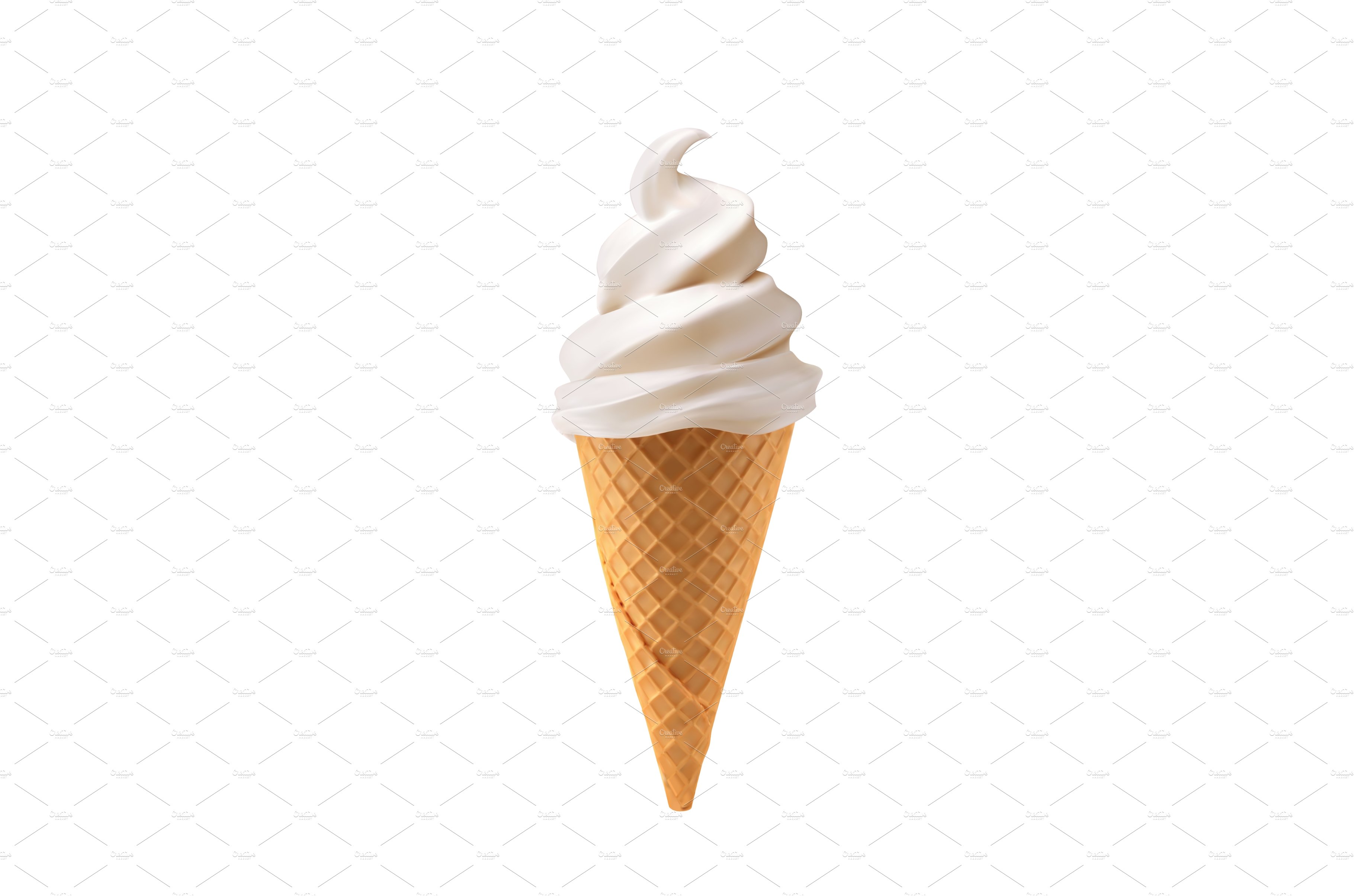 Realistic soft ice cream waffle cone cover image.