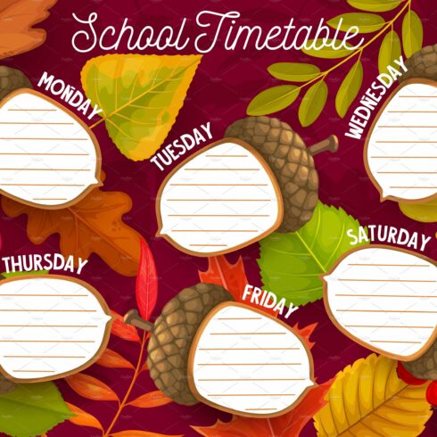 Timetable schedule with autumn cover image.