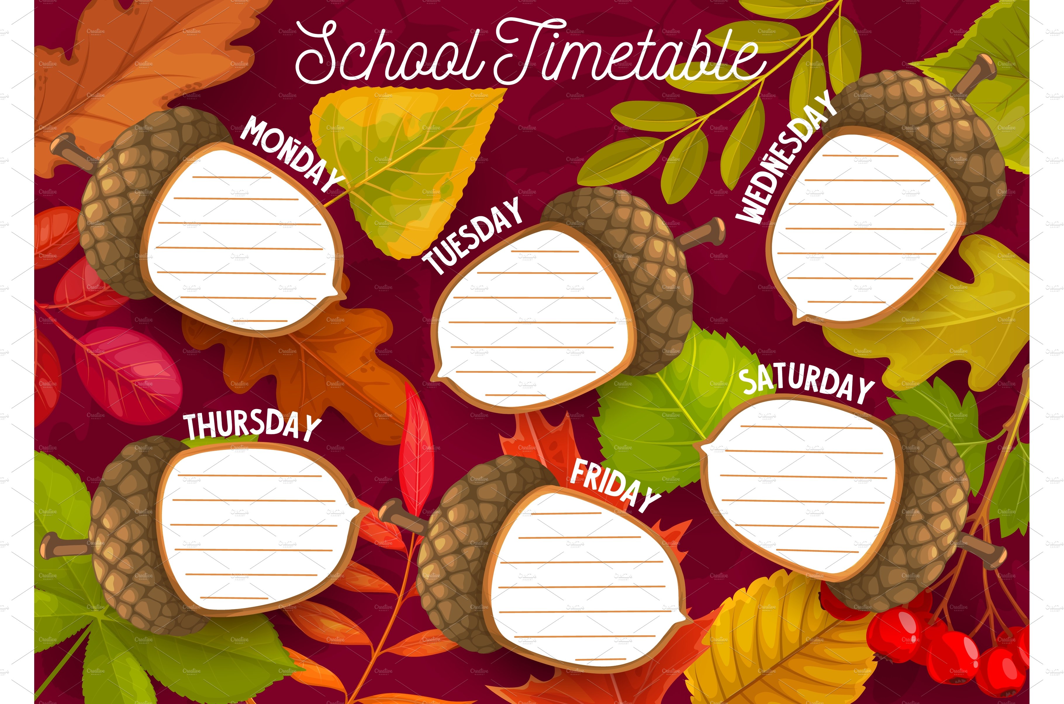 Timetable schedule with autumn cover image.