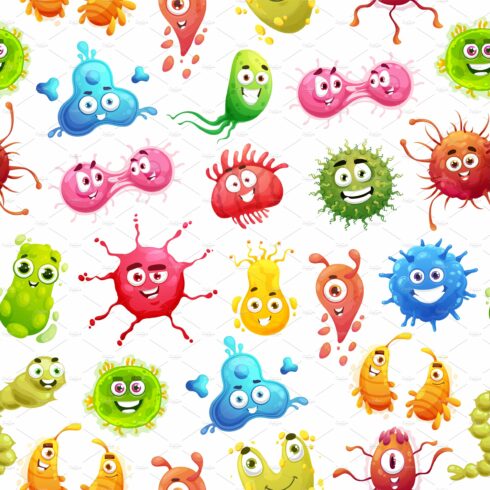 Cartoon viruses, germs pattern cover image.