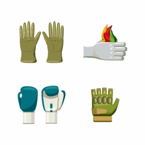 Gloves icon set, cartoon style cover image.