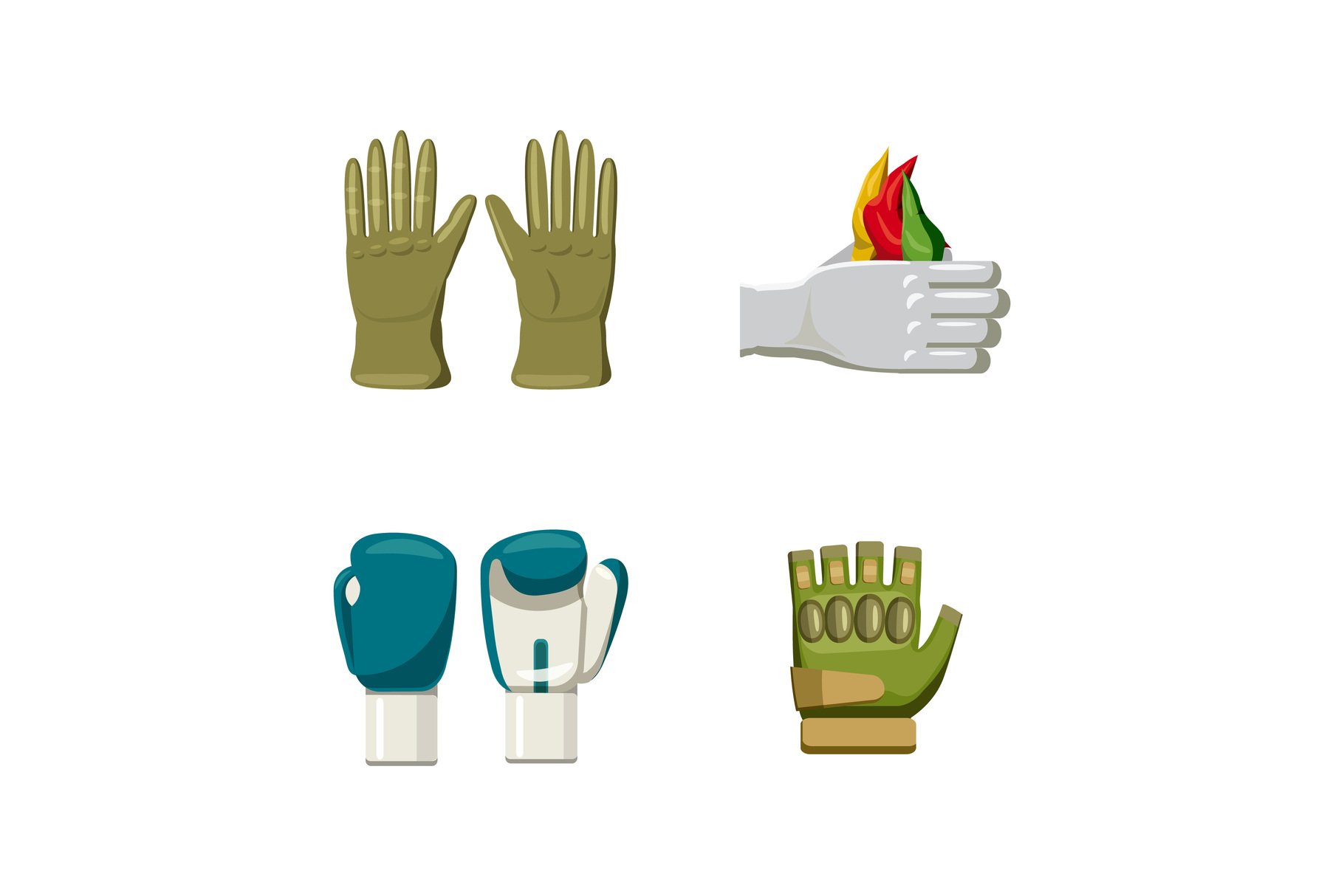 Gloves icon set, cartoon style cover image.