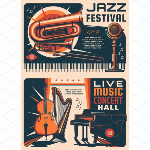 Jazz festival and music posters cover image.