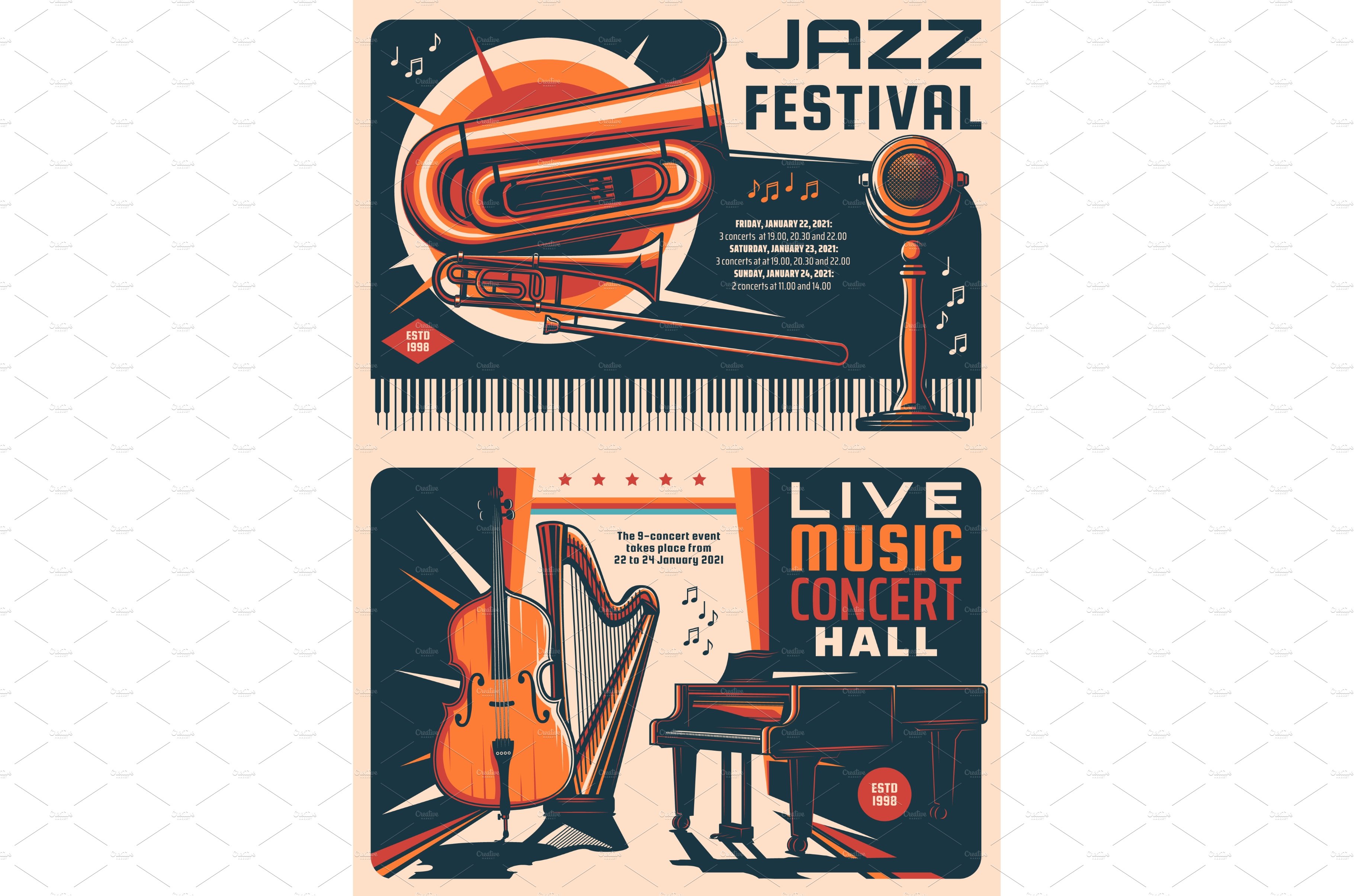 Jazz festival and music posters cover image.