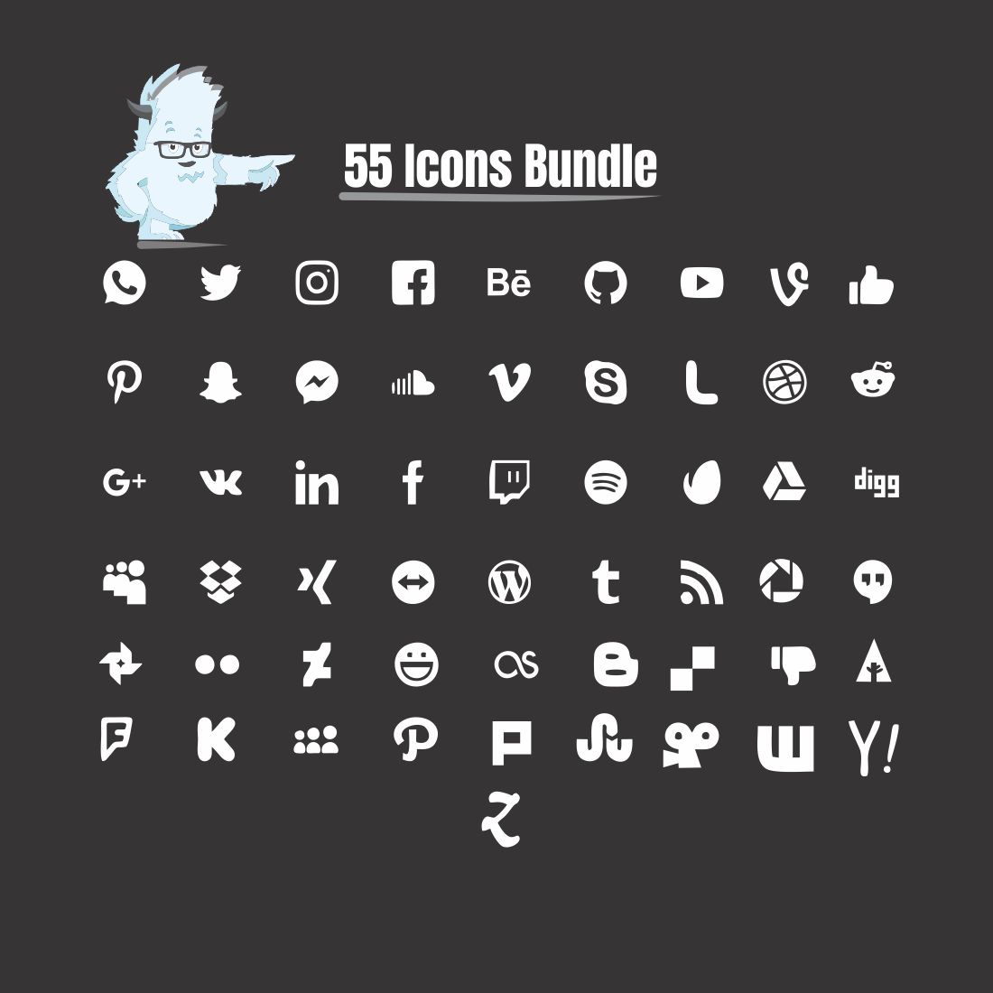 55 Icons Vector Design Bundle Pack preview image.